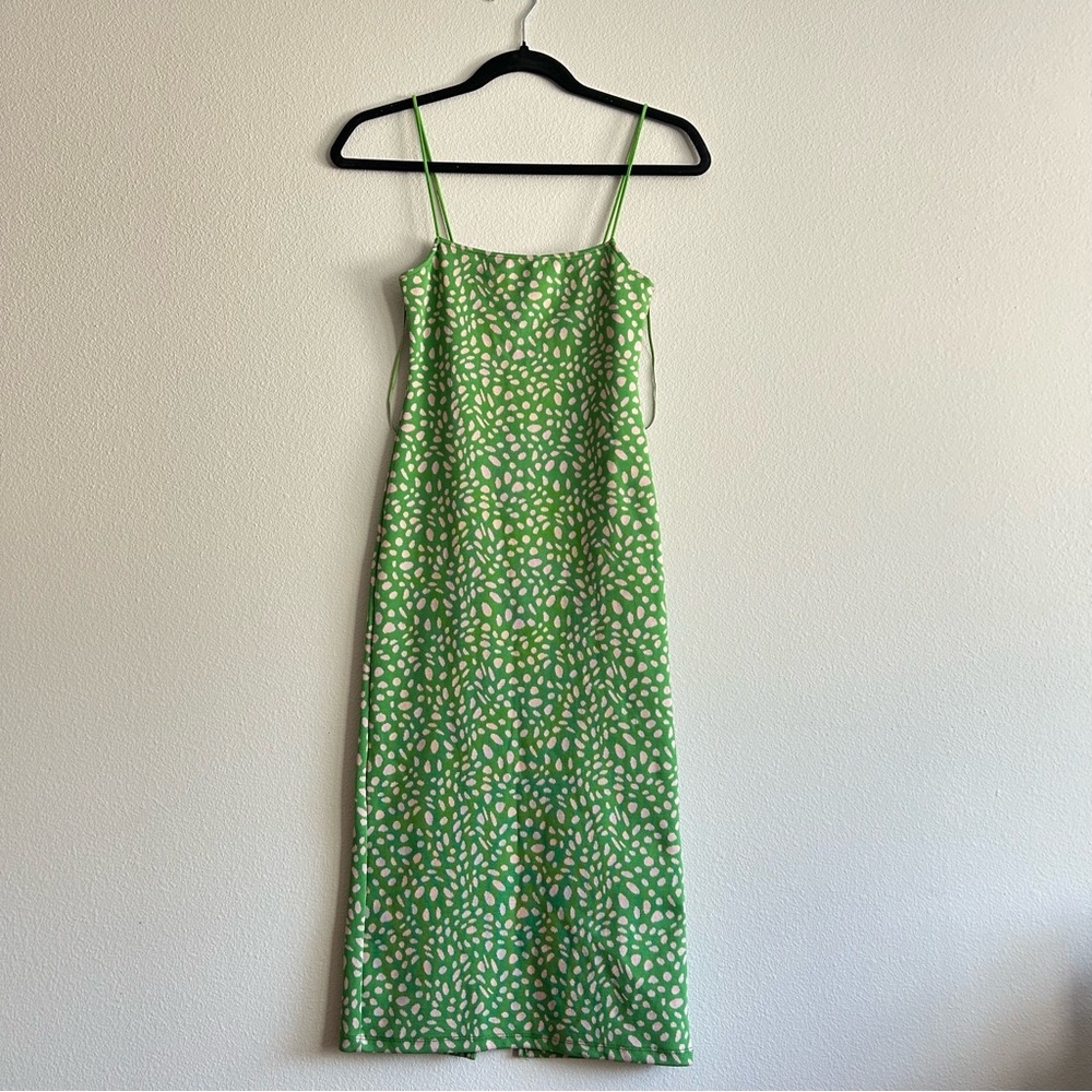 Zara Green and White Patterned Midi Dress